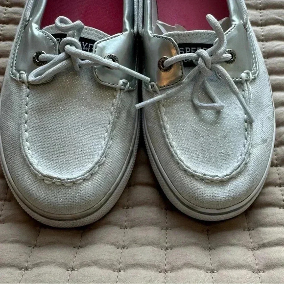 Sperry Top Biscayne Sider Bahama Women White Shimmer Boat Shoe SZ 5.5 - Picture 3 of 9